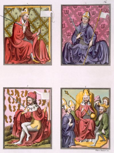 Quatro figuras da história do Sacro Império Romano, c.1820s-30s de Italian School