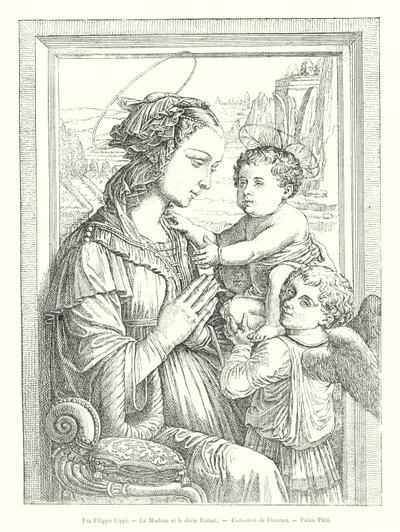 Fra Filippo Lippi, A Madonna e a Criança Divina, Colecção Florença, Palácio Pitti (gravura) de Italian School