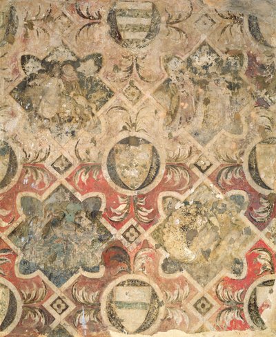 Fragmento de um afresco decorado com brasões de Italian School