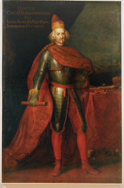 Francesco Morosini, Doge de Veneza, distinguiu-se nas guerras contra os turcos ... (pintura sobre tela) de Italian School