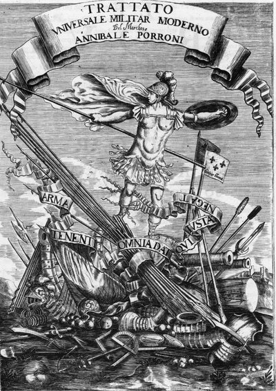 Frontispício do "Trattato Universale Militare Moderno" (Tratado Militar Universal Moderno) de 1676 de Italian School