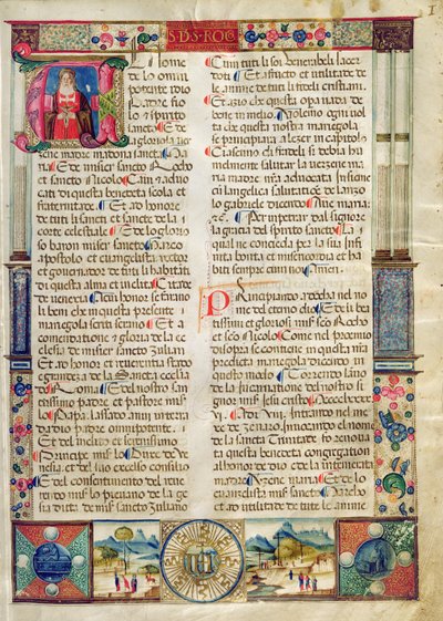 Frontispício, de uma Mariegola da guilda leiga de São Rocco e São Nicolau de Italian School