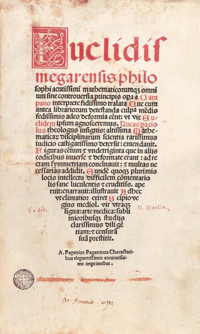 Frontispício da geometria de Euclides de Italian School
