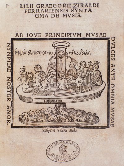 Frontispício de Lilii Graegorii Ziraldi Ferrariensis Syntagma De Mvsis de Giglio Gregorio Giraldi de Italian School