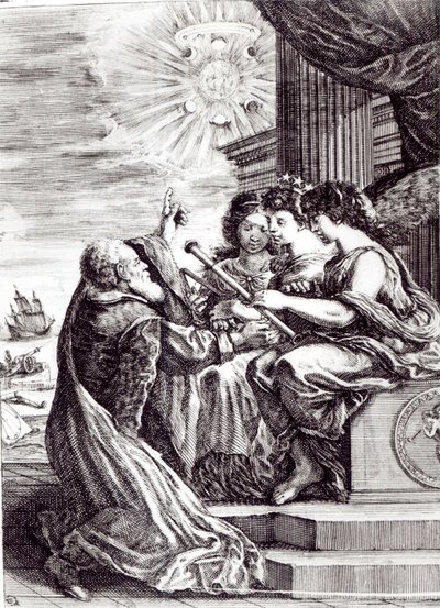 Frontispício das Obras de Galileo Galilei, publicado em Bolonha em 1656 de Italian School