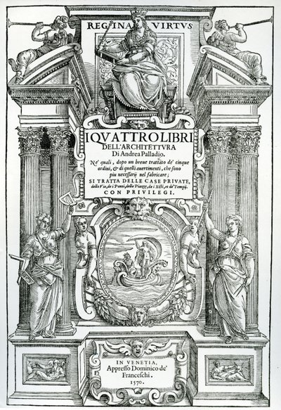 Frontispício de quatro livros de arquitetura por Andrea Palladio, 1570 de Italian School