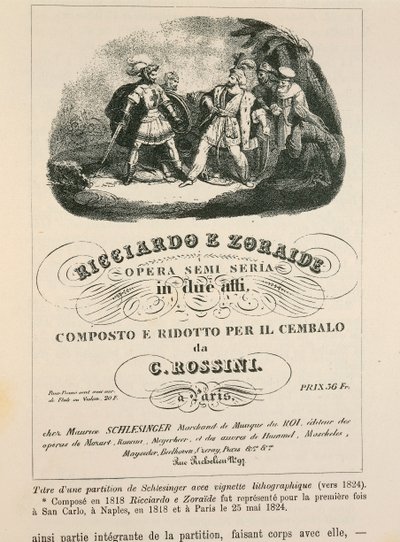 Frontispício a uma redução do cravo "Ricciardo e Zoraide" de Gioachino Rossini (litho) de Italian School