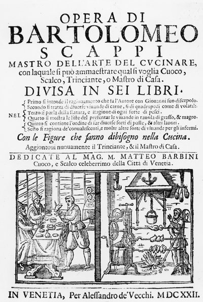 Frontispício para o livro de culinária de Bartolomeo Scappi, 1622 de Italian School