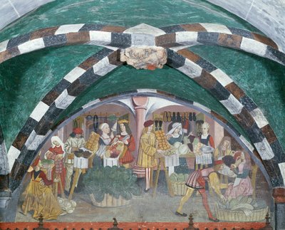 Mercado de frutas e legumes, c.1500 (fresco) de Italian School