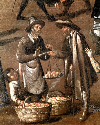 Vendedor de frutas e ladrãozinho, detalhe (Pintura de Italian School