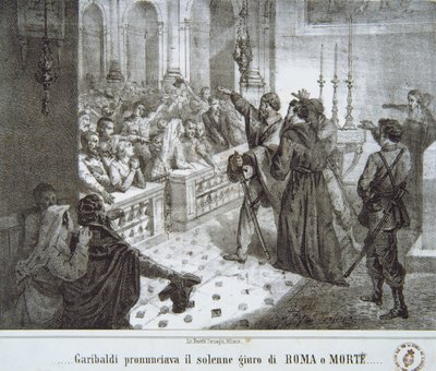 Garibaldi pronunciando a famosa frase Roma ou Morte de Italian School