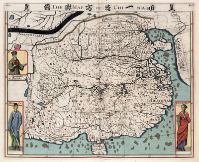 Mapa geográfico da China de "Um discurso do reino da China, retirado de Ricius e Trigautius" de Matteo Ricci (1552-1610), de Italian School