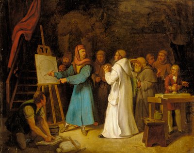 Giotto demonstrando a arte do desenho em seu estúdio de Italian School