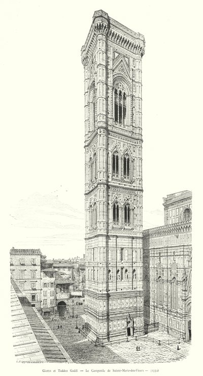 Giotto e Taddeo Gaddi, O Campanário de Santa Maria dei Fiori (gravura) de Italian School