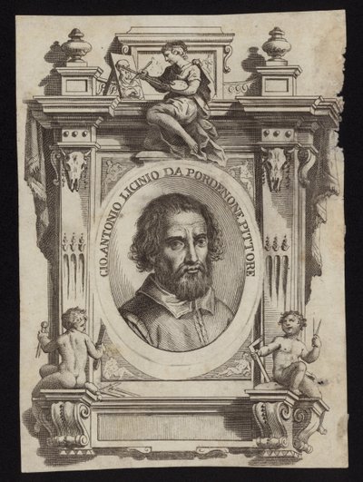 Giovanni Antonio de Sacchis, também conhecido como Il Pordenone e Giovanni Antonio Licinio. Gravura por Giorgio Vasari de Italian School