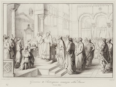 João II Partecipazio renuncia ao Ducado, 887 (gravura) de Italian School