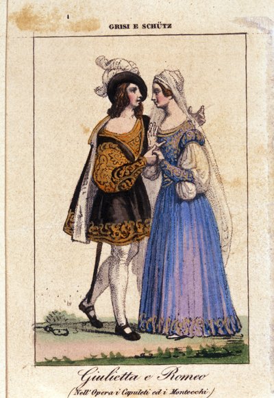 Giulia Grisi e Schutz interpretando Romeu e Julieta em "I Capuleti e i Montecchi" (Les Capulet et les Montaigu) de Vincenzo Bellini de Italian School