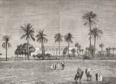 Palácio do Governador, onde residia o General Gordon, Cartum, Sudão, gravura de Cairoli da L