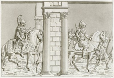 Soldados gregos a cavalo (gravura) de Italian School