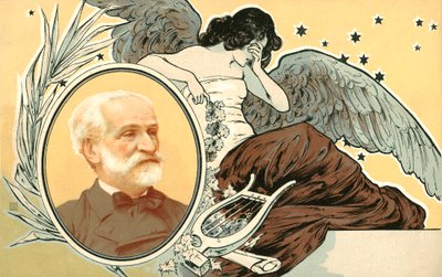A morte de Guiseppe Verdi (litografia a cores) de Italian School