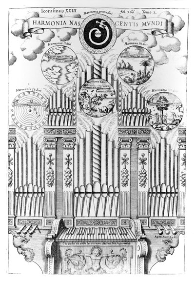 Harmonia do Nascimento do Mundo (Harmonia Nascentis Mundi), ilustração de Musurgia Universalis, vol.2, fol.366, de Athanasius Kircher, publicada em Roma, 1650 de Italian School