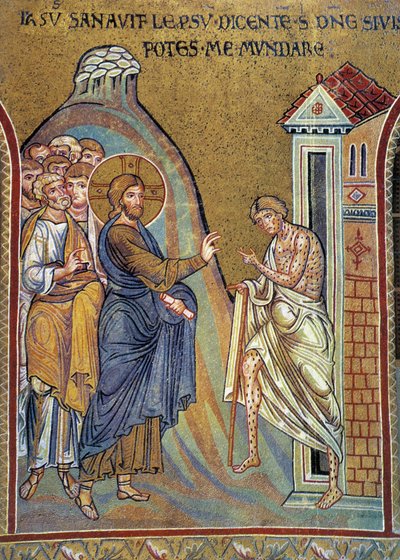 Curando o leproso - mosaico, Monreale, Itália de Italian School