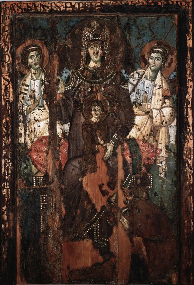 Ícone da Virgem de Clemence ou Madonna Theotokos Painting al "encaustic et tempera Igreja de Santa Maria em Trastevere, do século VIII de Italian School
