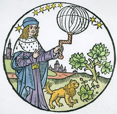 Retrato ideal de Aristóteles (384-322 aC), cópia de uma ilustração de Aristóteles cum Leonardi Aretini Commentariis, Veneza 1516, usada em uma História da Magia, publicada no final do século XIX (la de Italian School