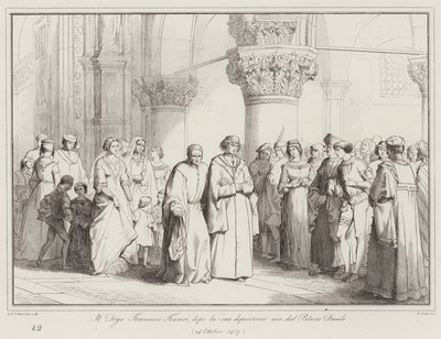 Doge Francesco Foscari deixa o Palácio dos Doges depois do seu depoimento de Italian School