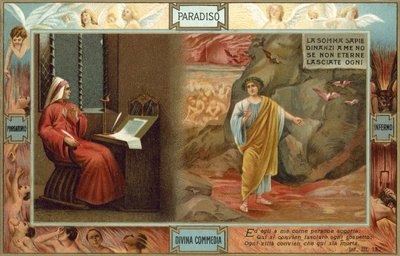 Ilustração para A Divina Comédia de Dante (litografia a cores) de Italian School