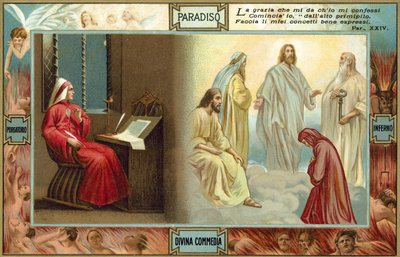 Ilustração para A Divina Comédia de Dante (litografia a cores) de Italian School