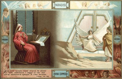 Ilustração para A Divina Comédia de Dante (litografia a cores) de Italian School