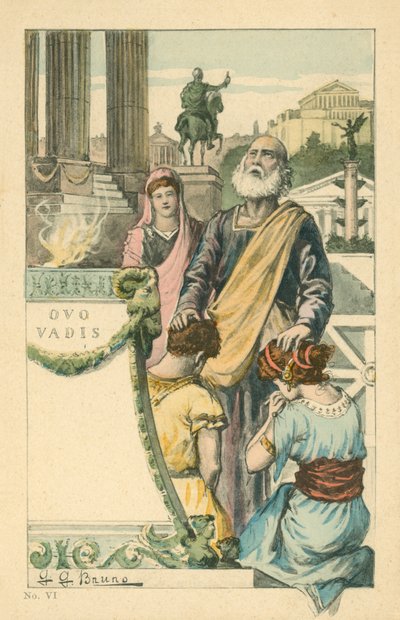 Ilustração para o romance Quo Vadis de Henryk Sienkiewicz (litografia a cores) de Italian School