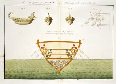 Ilustração de um Roman Polyreme, placa 26, classe 5 da parte I da história das Nações, gravada por A. Nani (aquatint) de Italian School