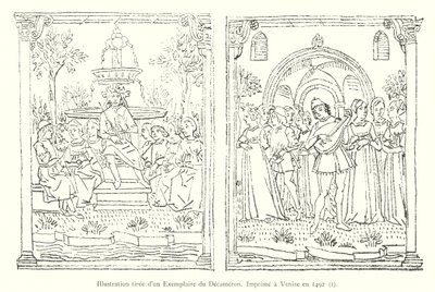 Ilustração de uma cópia do Decameron, impresso em Veneza em 1492, I (gravura) de Italian School