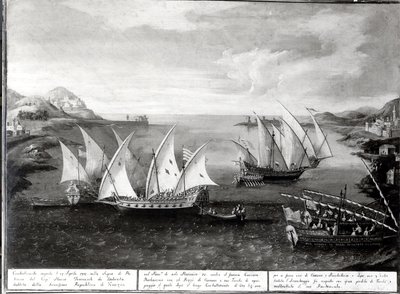 Incidente fora de Patras entre o capitão veneziano Ivanovich da Dabrota e o pirata turco Barbarossa, 17 de abril de 1751 de Italian School