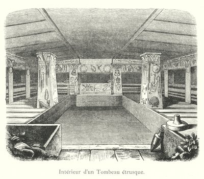 Interior de uma Tumba Etrusca (gravura) de Italian School