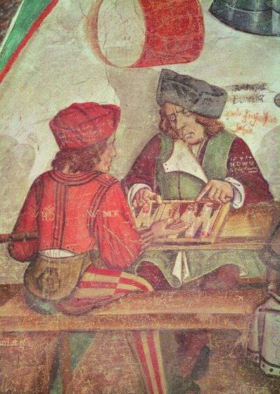 Interior de uma pousada, detalhe de jogadores de gamão (fresco) de Italian School
