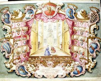 Interior do Teatro de la Sala, em Bolonha, em 1722. Impressão do período. Archivio di Stato, Bolonha. de Italian School
