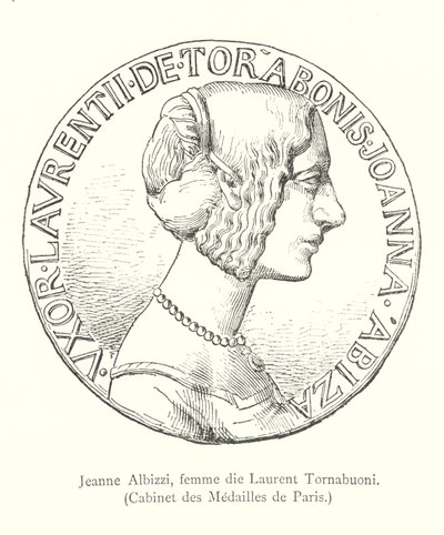 Jeanne Albizzi, esposa de Laurent Tornabuoni, Cabinet des Medailles de Paris (gravura) de Italian School