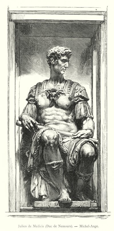 Juliano de Medici, Duque de Nemours, Miguel Ângelo (gravura) de Italian School