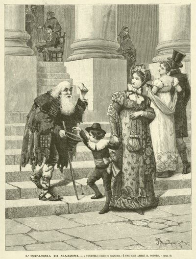 A infância de Mazzini, "Abraça-o, ó Senhora, e Aquele que Vai Amar o Povo" (gravura) de Italian School