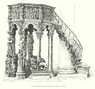 A Cadeira do Baptistério de Pisa, de Niccolo Pisano (gravura) de Italian School