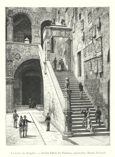 O Pátio do Bargello, antigo Palácio da Podestà, hoje Museu Nacional (gravura) de Italian School