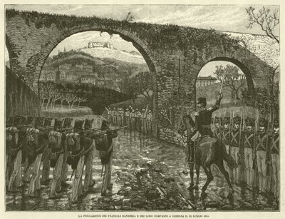 A filmagem dos Irmãos Bandiera e seus camaradas em Cosenza, em 25 de julho de 1844 (gravura) de Italian School