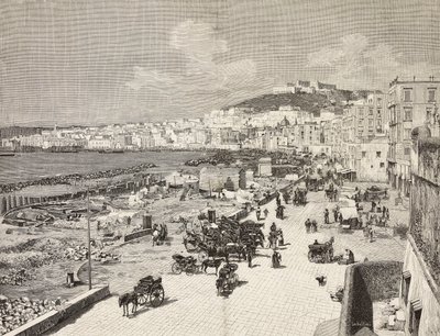 La Marinella, Nápoles, Itália, gravura de Sabattini a partir de desenho de A Della Valle, de L