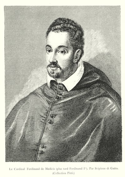Le Cardinal Ferdinand de Medicis, mais o tardio Ferdinand Ier, Par Scipione di Gaeta, Coleção Pitti (gravura) de Italian School