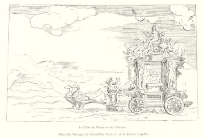 A Carruagem de Vénus e os Amantes, Festa de Casamento do Grão-Duque François e Bianca Capello (gravura) de Italian School