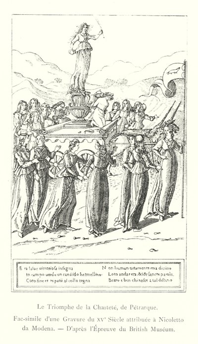 O Triunfo da Castidade, de Petrarca, Fac-símile de uma gravura do século XV atribuída a Nicoletto da Modena, do Museu Britânico Proof (gravura) de Italian School
