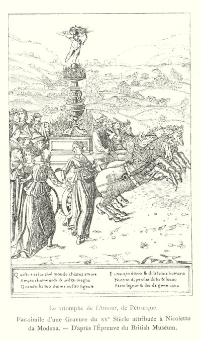 O Triunfo do Amor, de Petrarca, Fac-símile de uma gravura do século XV atribuída a Nicoletto da Modena, do Museu Britânico Proof (gravura) de Italian School